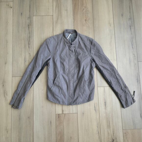 Free People Gray Faux Vegan Leather Zip Up Moto Jacket Women Sz 10 - Picture 12 of 16